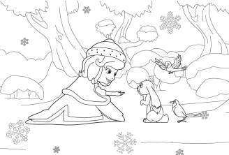 София с кроликом в зимнем лесу
