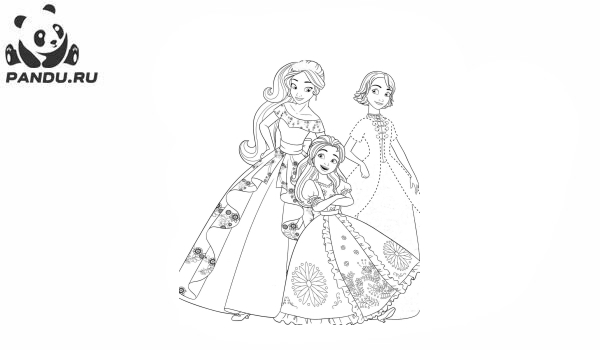 Раскраска . Елена и Наоми приглядывают за юной принцессой Исабель