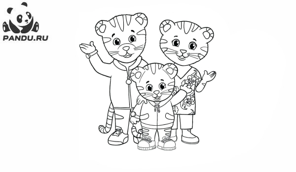 Раскраска Тигрёнок Даниэль и его соседи. Даниэль и его семья идут на пикник.