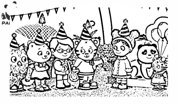 Раскраска Тигрёнок Даниэль и его соседи. Даниэль пригласил на День Рождения всех своих друзей.