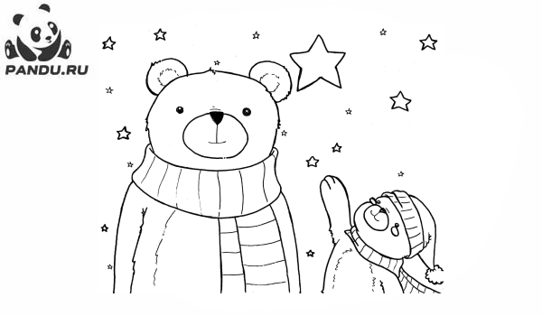 Раскраска Зима. Медведи в шарфах