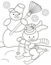 Картинка для раскрашивания Снеговик и заяц