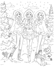 Барби с подружками гуляют в теплый зимний день