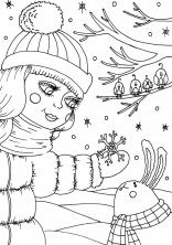 Девочка показывает зайчику снежинку