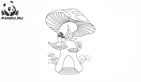 Раскраска Грибы. Волшебный гриб-дерево