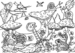 Сказочный лес с грибами и зверюшками