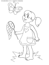 Девочка с сачком ловит бабочку