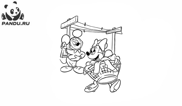 Раскраска Микки Маус и его друзья. Микки Маус и Минни занимаются уборкой