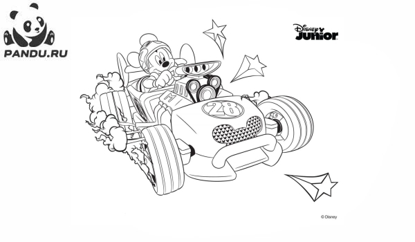 Раскраска Микки Маус и его друзья. Микки Маус на гоночной машине