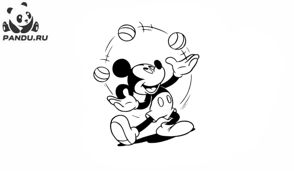 Раскраска Микки Маус и его друзья. Микки Маус жонглирует мячами