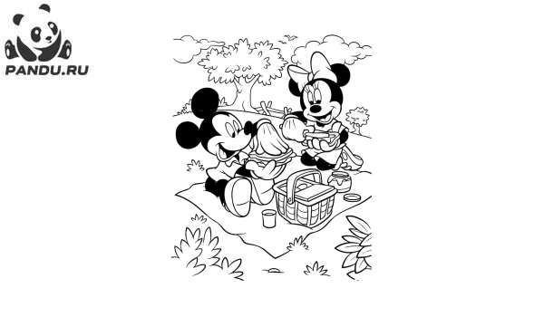 Раскраска Микки Маус и его друзья. Микки Маус и Минни на пикнике