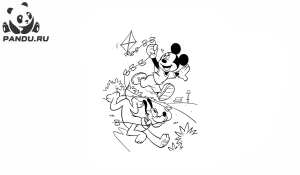 Раскраска Микки Маус и его друзья. Микки Маус и Плуто веселятся