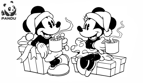 Раскраска Микки Маус и его друзья. Микки Маус и Минни пьют какао