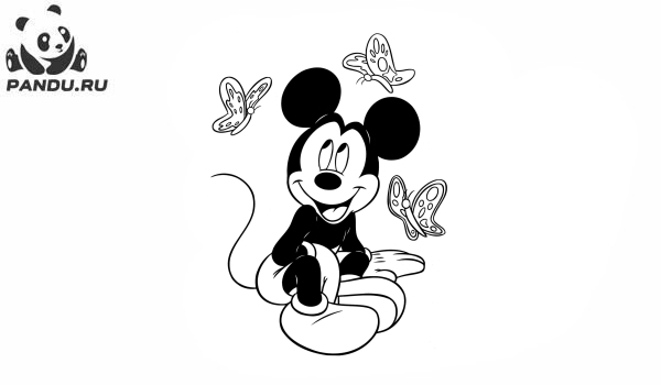 Раскраска Микки Маус и его друзья. Микки Маус и бабочки