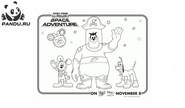 Раскраска Микки Маус и его друзья. Микки Маус и его друзья в космосе