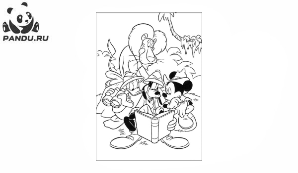 Раскраска Микки Маус и его друзья. Микки Маус и его друзья в джунглях