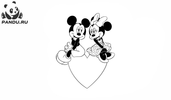 Раскраска Микки Маус и его друзья. Микки и Минни Маус День Святого Валентина