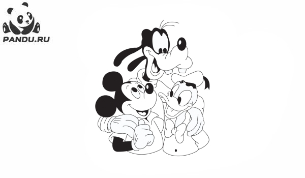 Раскраска Микки Маус и его друзья. Микки Маус, Гуфи и Дональд Дак