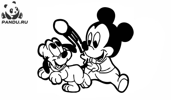 Раскраска Микки Маус и его друзья. Маленькие Микки Маус и Плуто