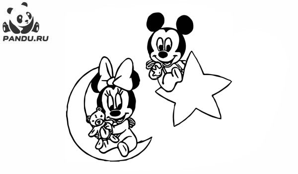 Раскраска Микки Маус и его друзья. Микки Маус и Минни в детстве