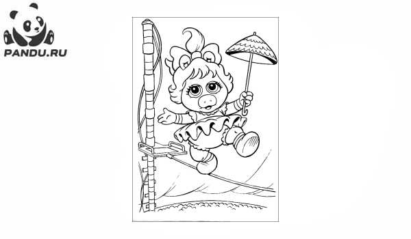 Раскраска Мини-Маппеты. Поросенок с зонтиком