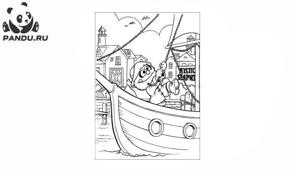 Раскраска Мини-Маппеты. Чудовище на лодке в Мистическом Порту