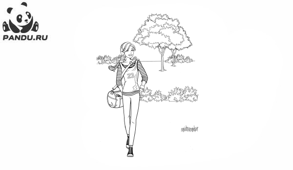 Раскраска Осень. В теплый осенний день Барби вышла на прогулку.