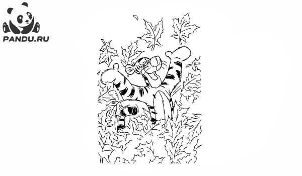 Раскраска Осень. Тигр резвиться в листве