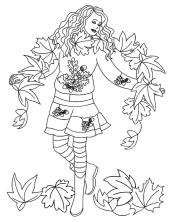 Девочка сделала шарф из листьев