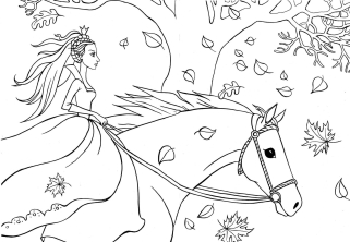 Принцесса Осень скачет верхом на лошади.