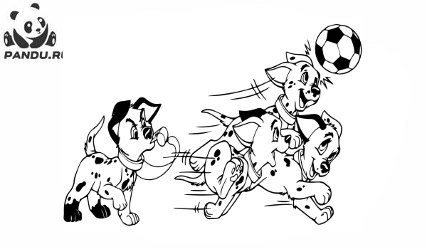 Раскраска 101 далматинец. Собачки играют в футбол