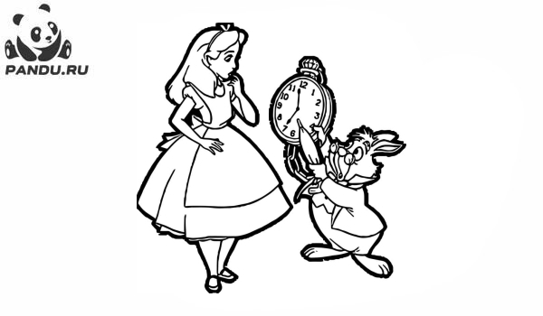 Раскраска Алиса в Стране чудес. Кролик и Алиса