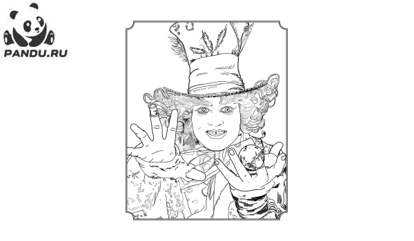 Раскраска Алиса в Стране чудес. Безумный шляпник Алиса в зазеркалье