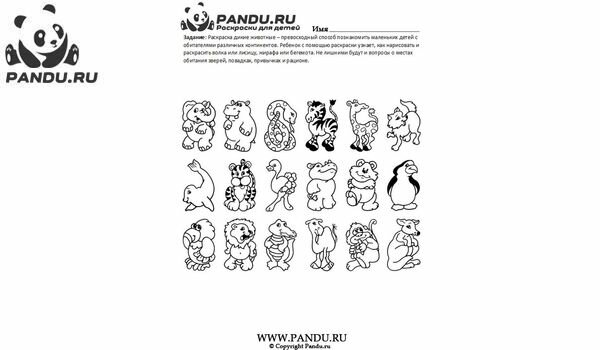 Раскраска Дикие животные. Задание 13.